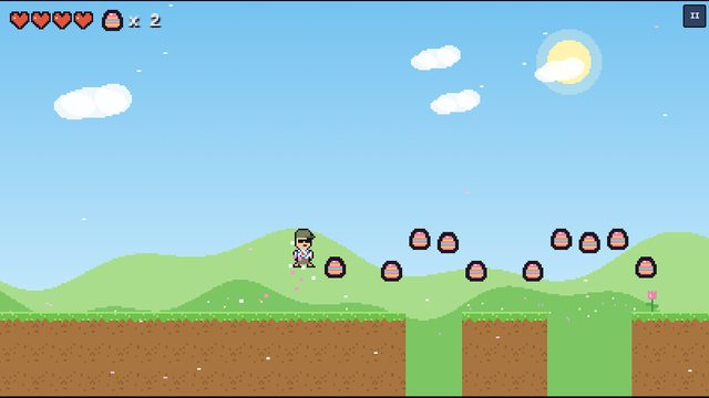Holiday Hoppers gameplay: Papa jumps over a grassy meadow full of painted Easter eggs under a blue sky